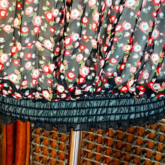 ICE VANILLA Sheer Blk/Red Floral Halter Top with Elastic Waist - Picture 8 of 12